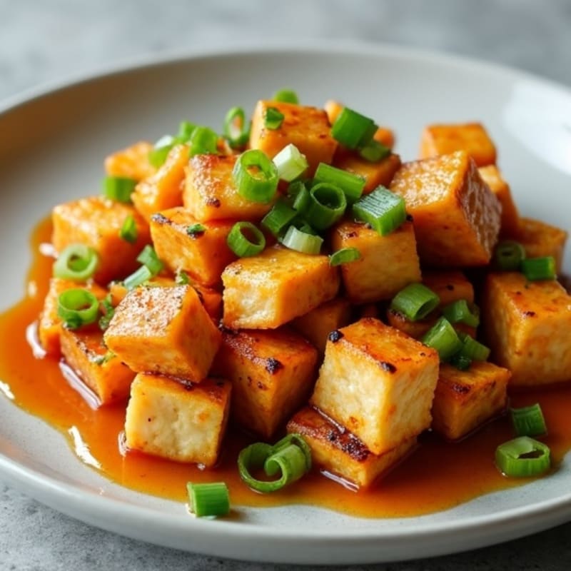 Crispy Pan-Seared Tofu with Garlic Ginger Sauce