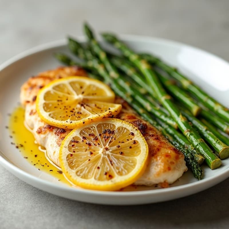Lemon Garlic Pan-Seared Chicken with Roasted Asparagus
