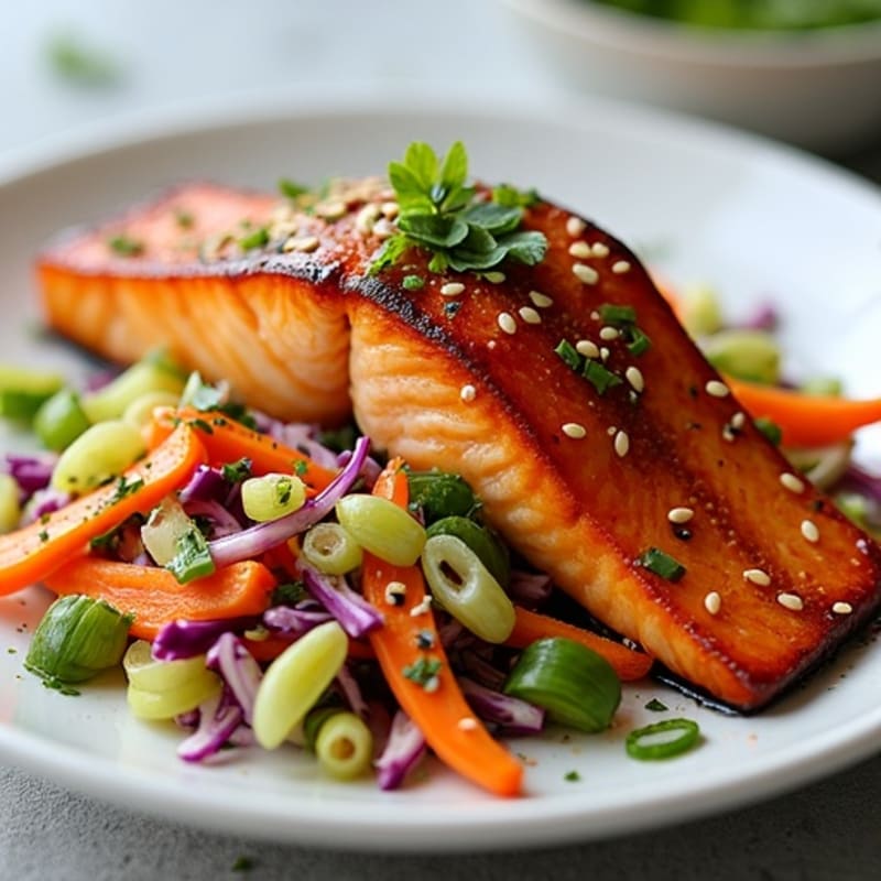 Ginger-Sesame Glazed Salmon with Asian Slaw