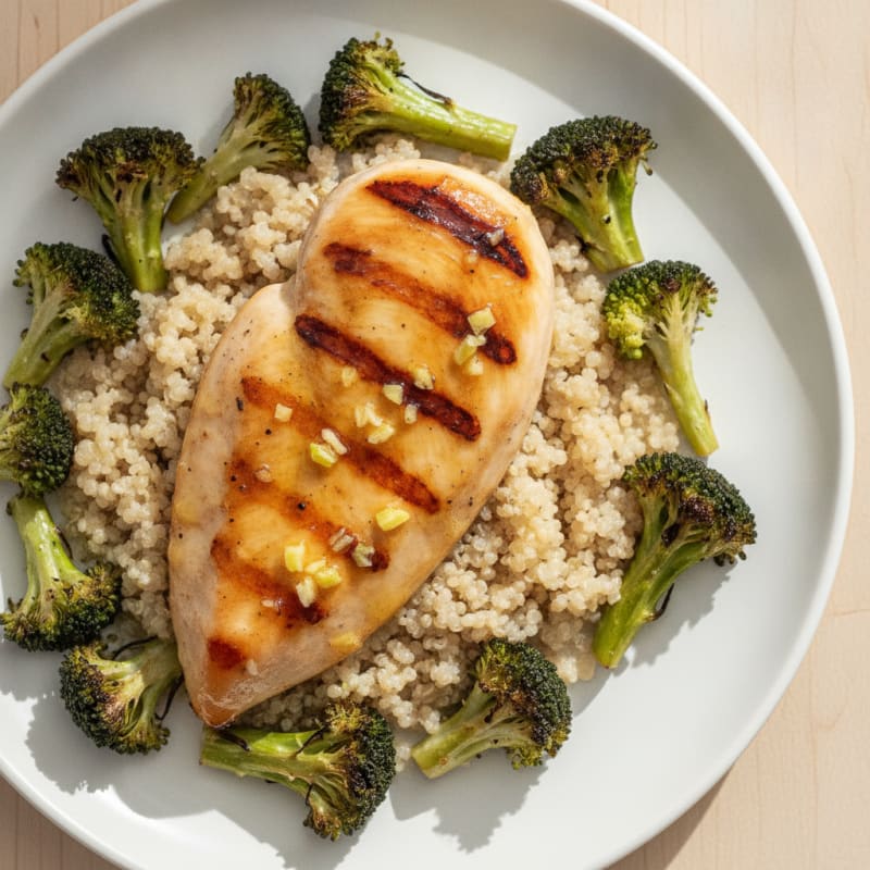 Grilled Chicken Breast with Quinoa and Roasted Broccoli