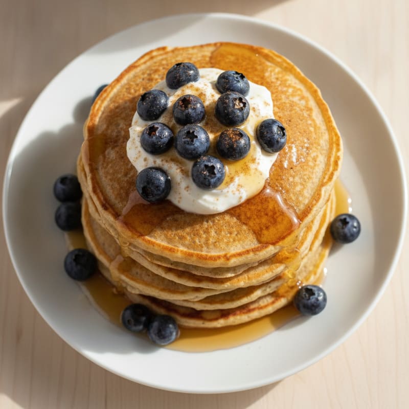 Fluffy Gluten-Free Oat Pancakes with Greek Yogurt and Berries