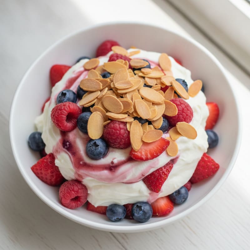 Greek Yogurt Protein Parfait with Mixed Berries and Almonds