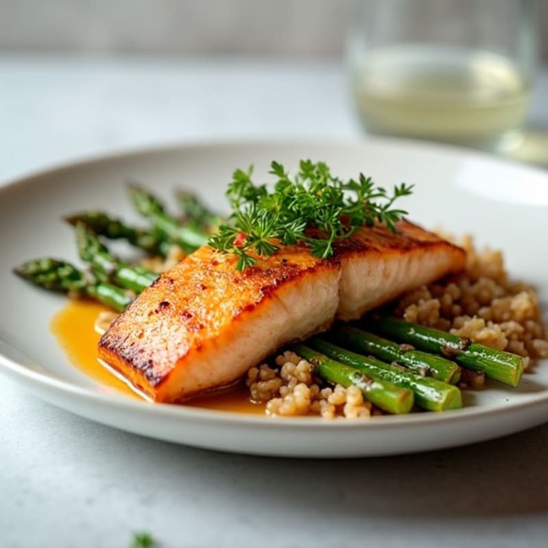 Seared Salmon with Steamed Asparagus and Brown Rice