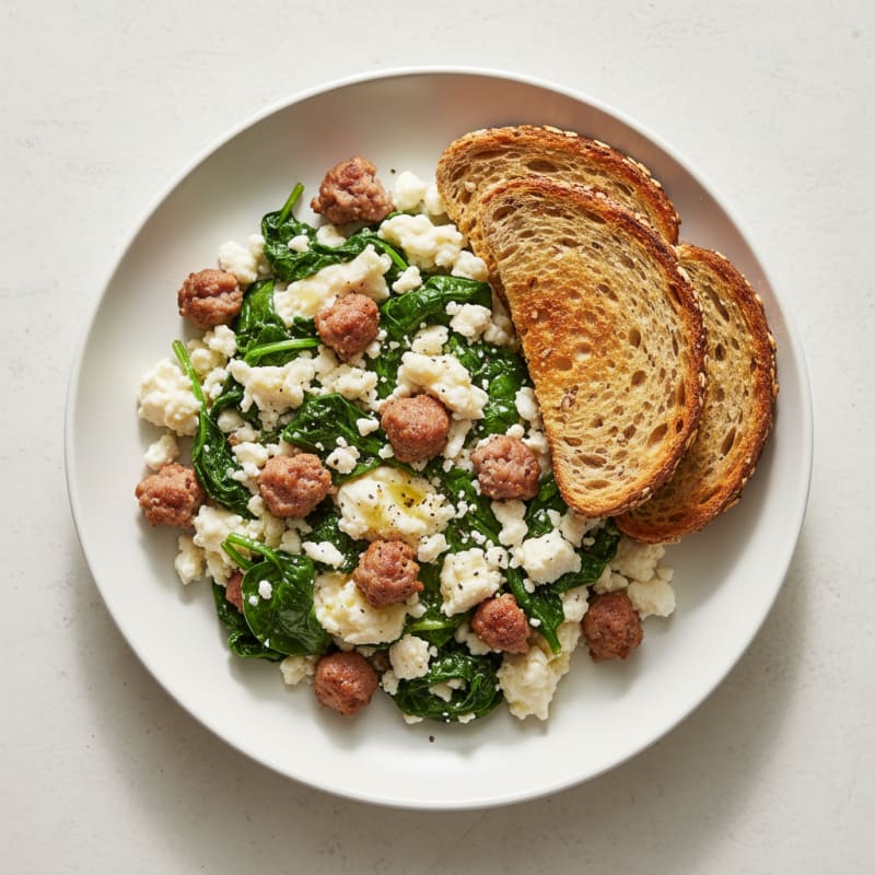 Egg White and Turkey Sausage Scramble with Spinach and Feta