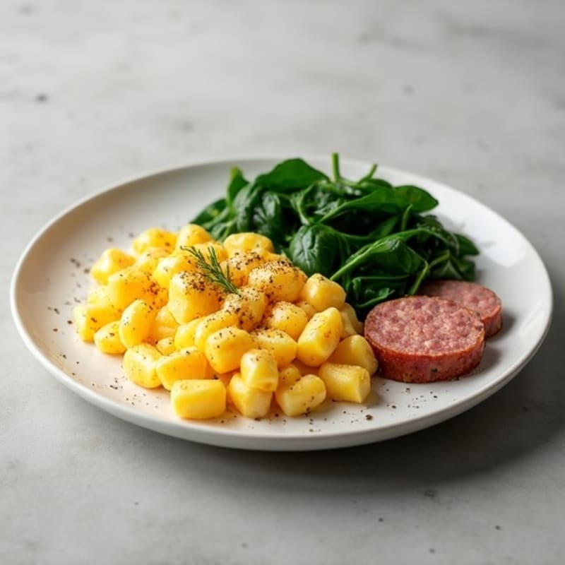 Egg White and Turkey Sausage Scramble with Sautéed Spinach