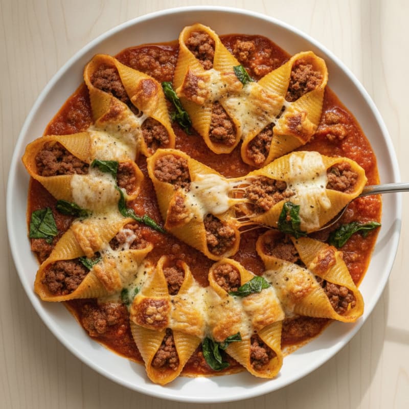 Cheesy Beef Stuffed Shells with Marinara