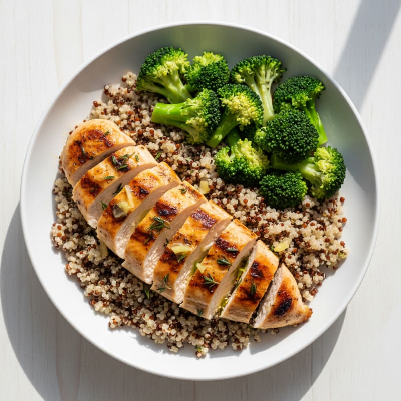 Grilled Chicken Breast with Quinoa and Steamed Broccoli
