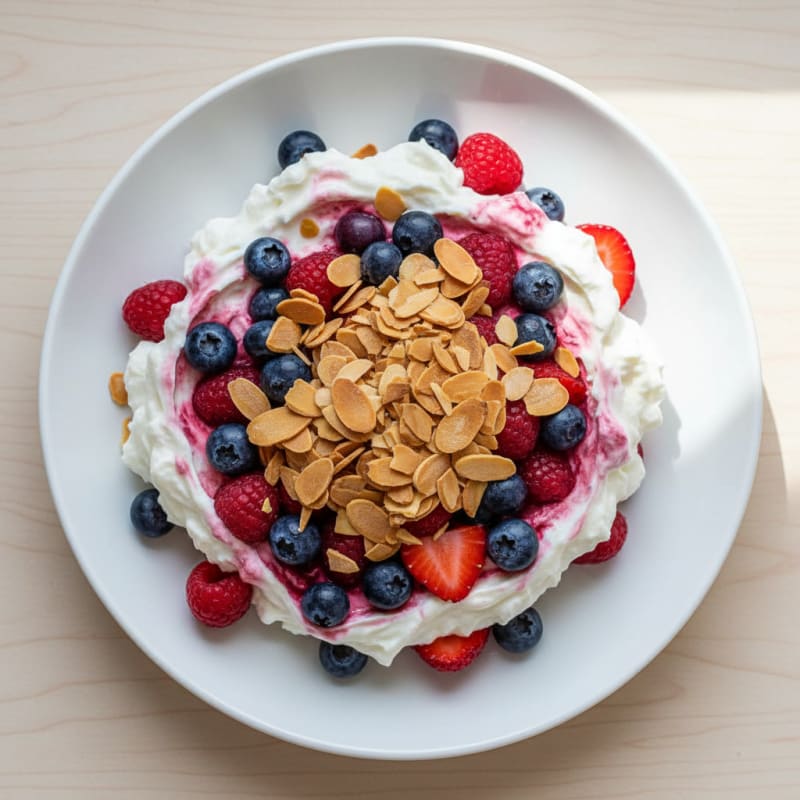 Greek Yogurt Protein Parfait with Mixed Berries and Almonds