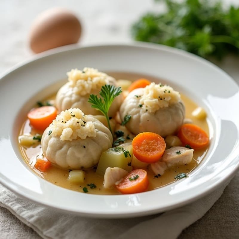 Creamy Chicken and Vegetable Stew with Soft Herb Dumplings