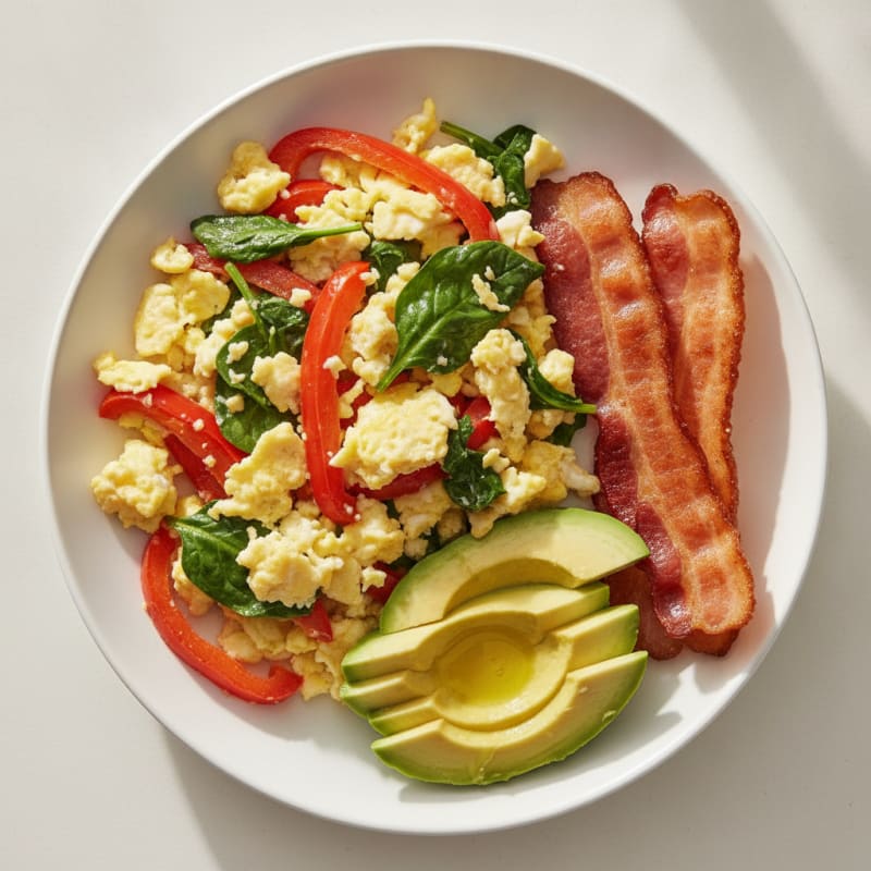 Egg White Veggie Scramble with Turkey Bacon