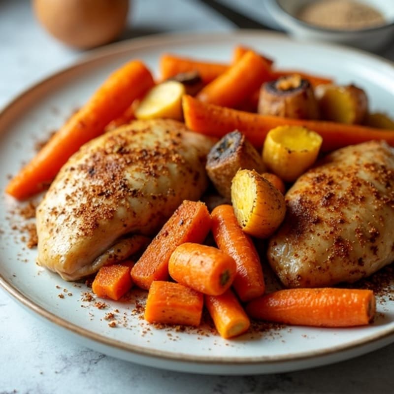 Sheet Pan Spiced Pumpkin Chicken with Roasted Root Vegetables