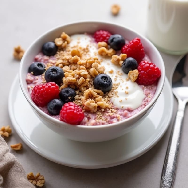 Creamy Berry Oatmeal with Flax and Walnuts