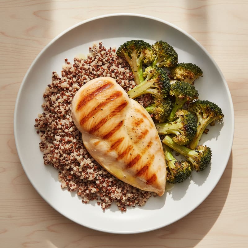 Grilled Chicken Breast with Quinoa and Roasted Broccoli