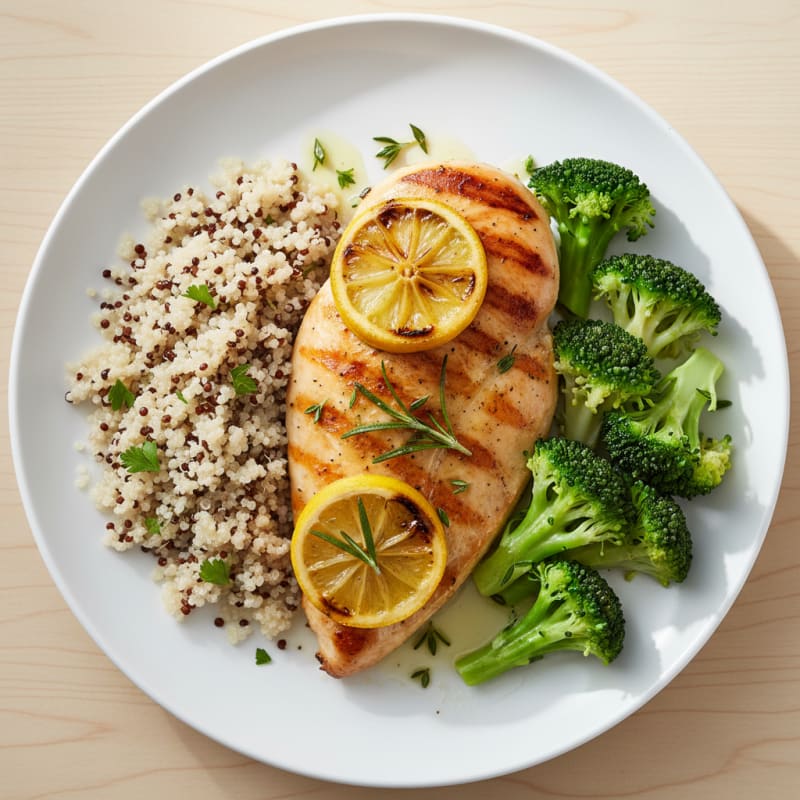 Grilled Chicken Breast with Quinoa and Steamed Broccoli