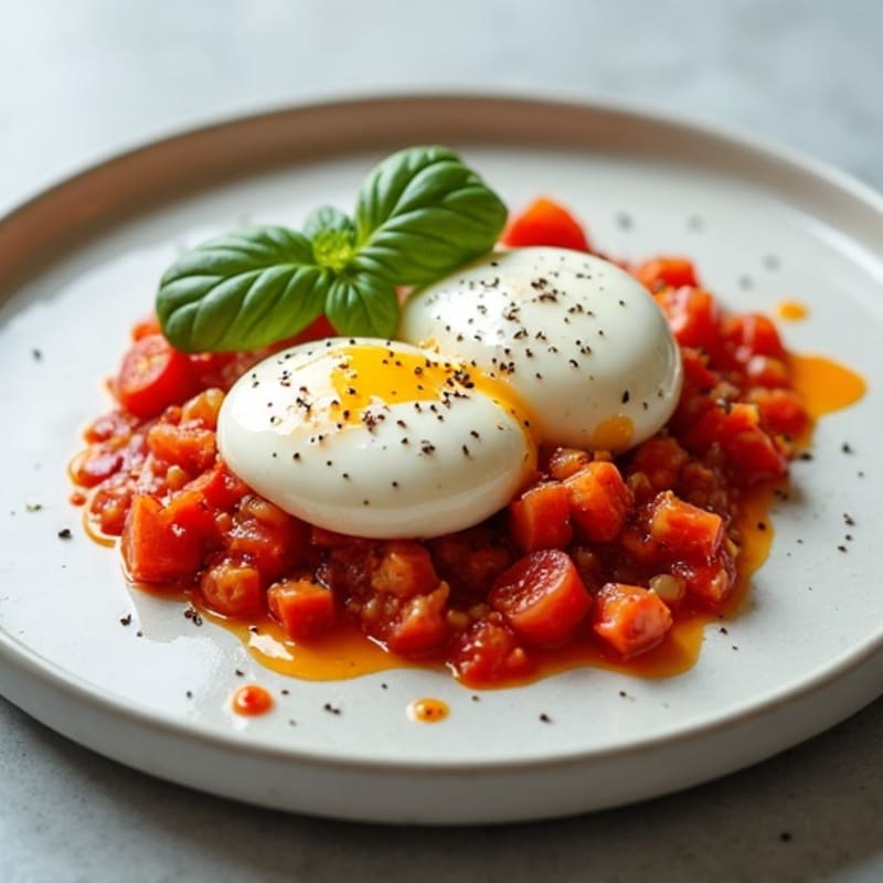Silky Poached Eggs with Rich Tomato Bell Pepper Sauce
