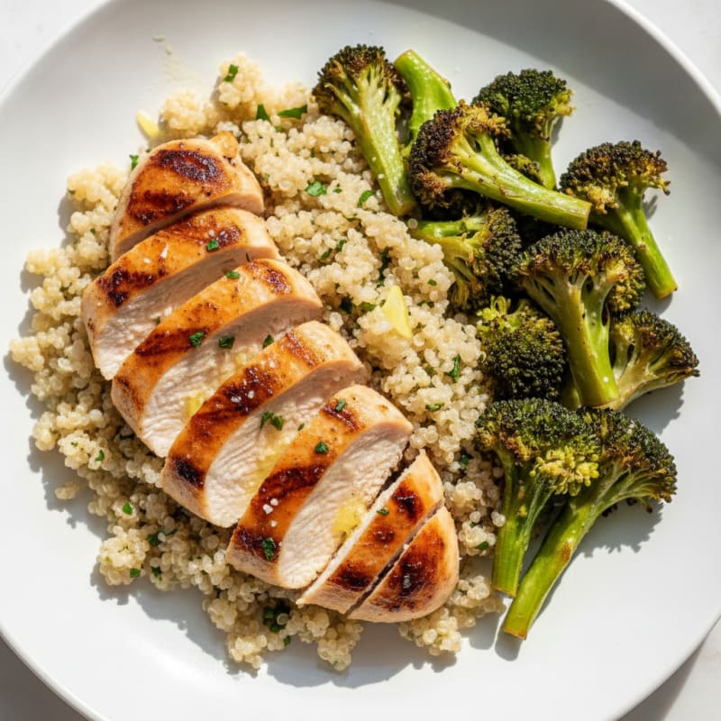 Grilled Chicken Breast with Quinoa and Roasted Broccoli