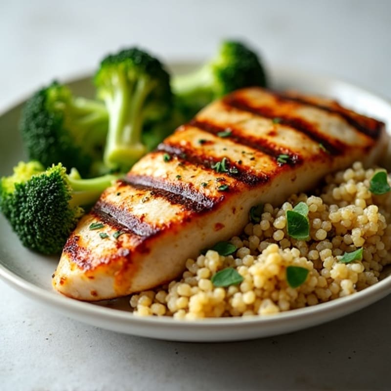 Grilled Chicken Breast with Quinoa and Roasted Broccoli