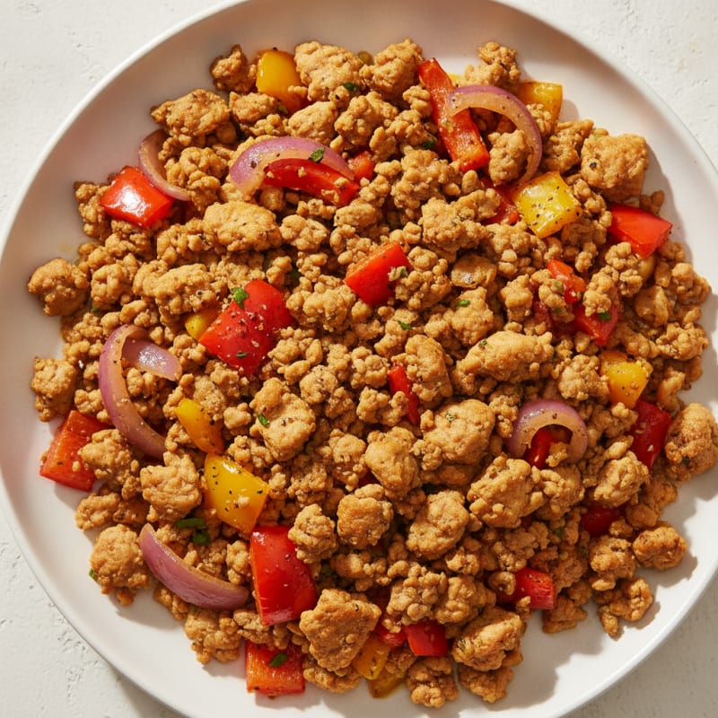 Ground Turkey with Roasted Peppers and Onions