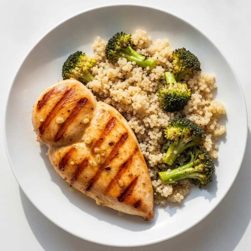 Grilled Chicken Breast with Roasted Broccoli and Quinoa