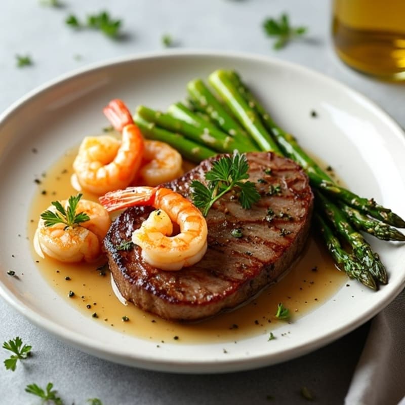 Garlic Herb Steak and Shrimp with Roasted Asparagus