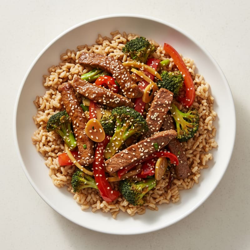 Lean Beef Stir-Fry with Mixed Vegetables and Brown Rice
