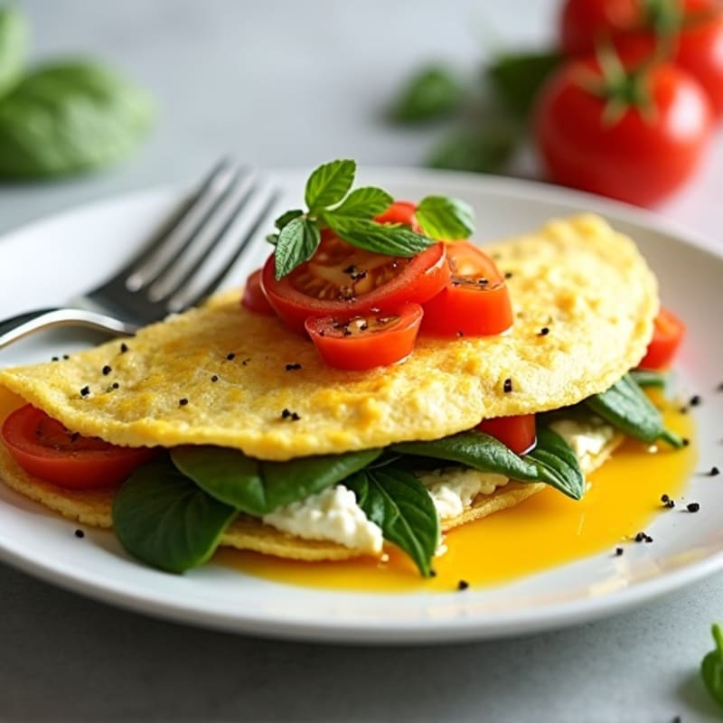 Egg White Spinach Omelette with Cottage Cheese and Fresh Tomato