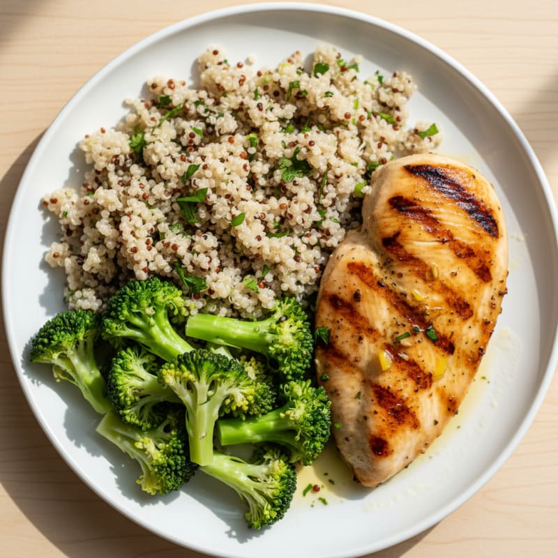 Grilled Chicken Breast with Quinoa and Steamed Broccoli