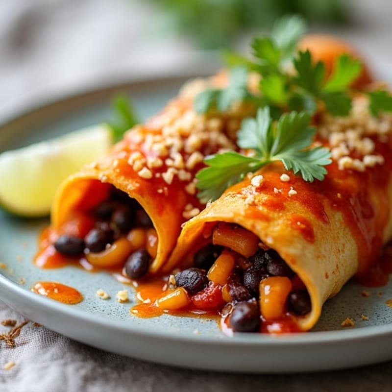 Chicken and Black Bean Baked Enchiladas with Zesty Sauce