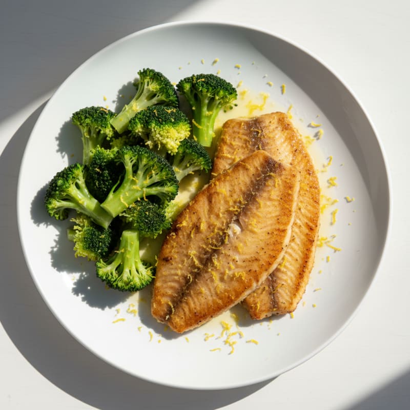 Seared Tilapia with Steamed Broccoli and Lemon Zest