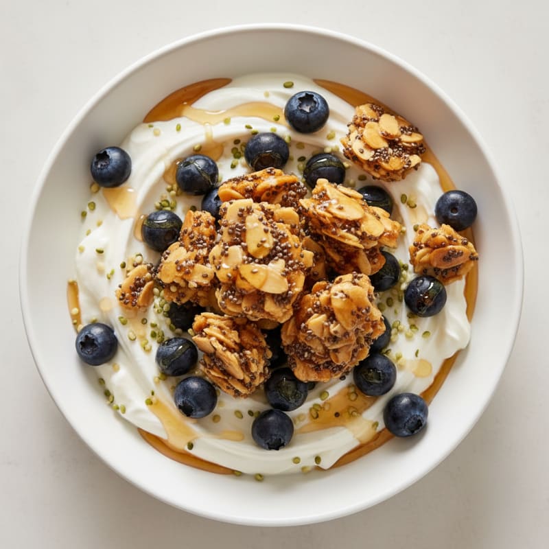 Silky Greek Yogurt Bowl with Hemp Seeds and Chia Almond Crunch
