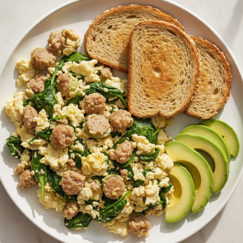 Egg White and Turkey Sausage Scramble with Spinach