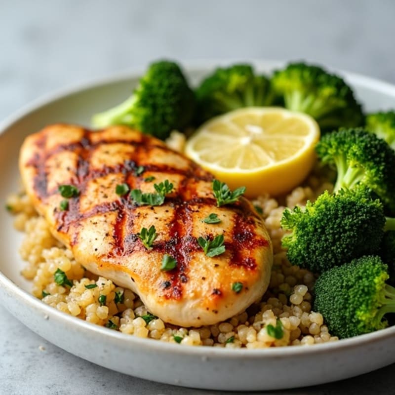 Grilled Chicken Breast with Quinoa and Roasted Broccoli
