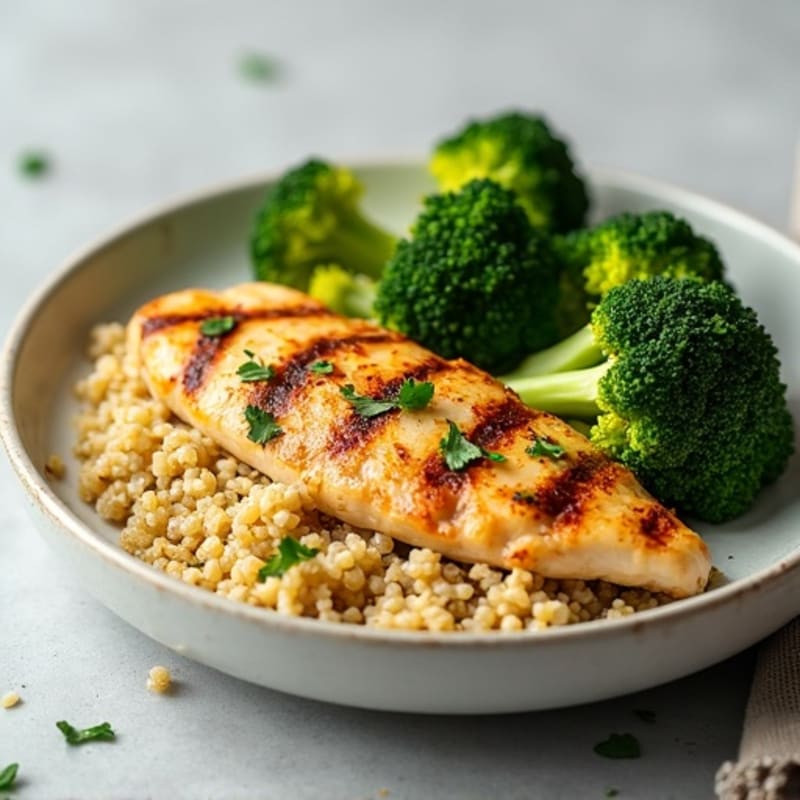 Grilled Chicken Breast with Quinoa and Roasted Broccoli