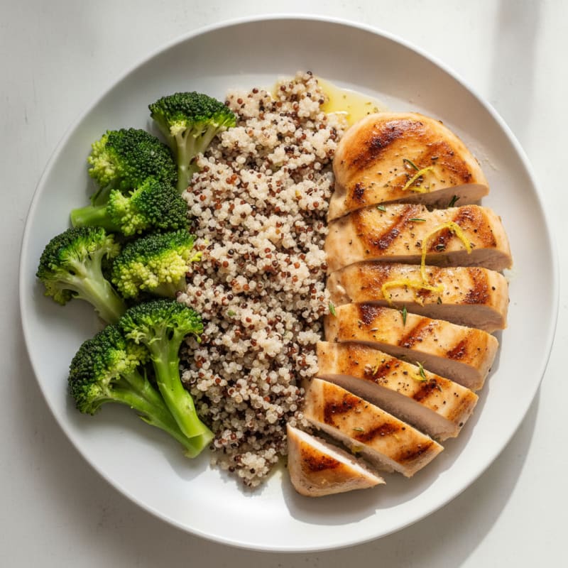Grilled Chicken Breast with Quinoa and Steamed Broccoli