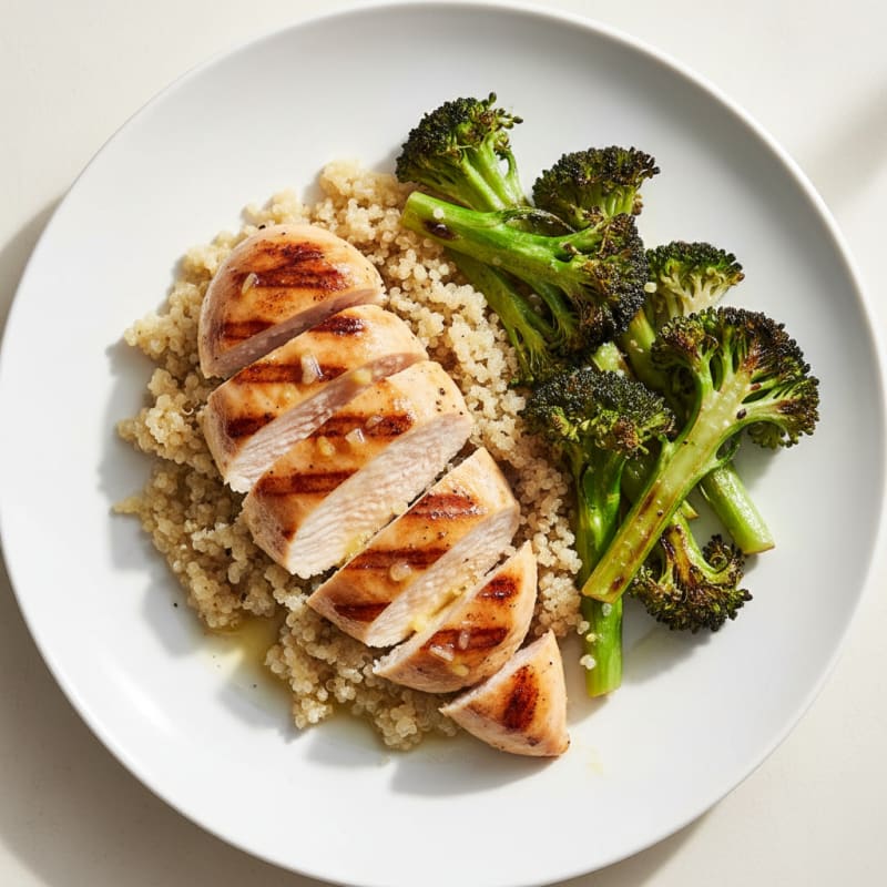 Grilled Chicken Breast with Quinoa and Roasted Broccoli