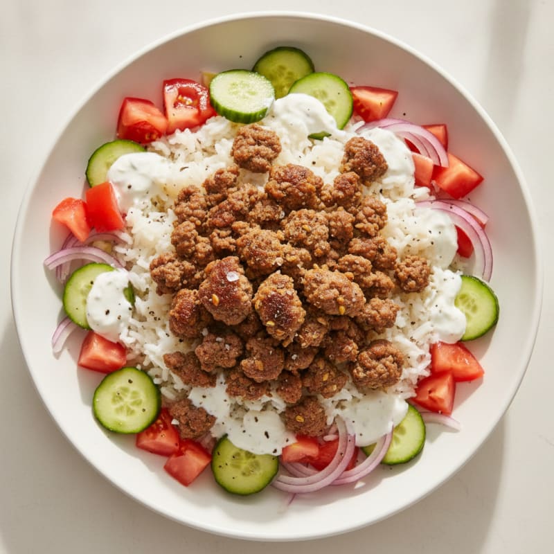 Mediterranean Beef and Rice Bowl