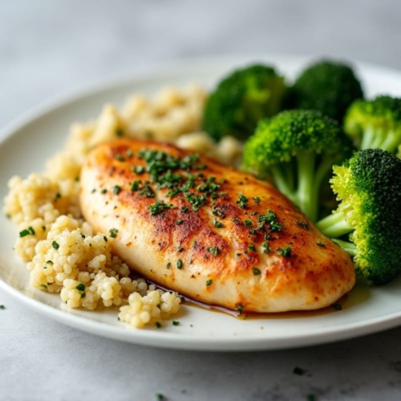 Garlic Herb Chicken Breast with Steamed Broccoli and Quinoa