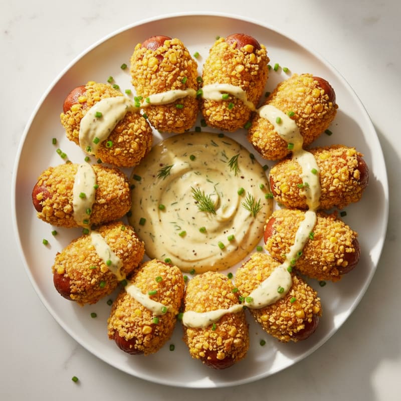 Crispy Golden Corn Dogs with Zesty Dipping Sauce