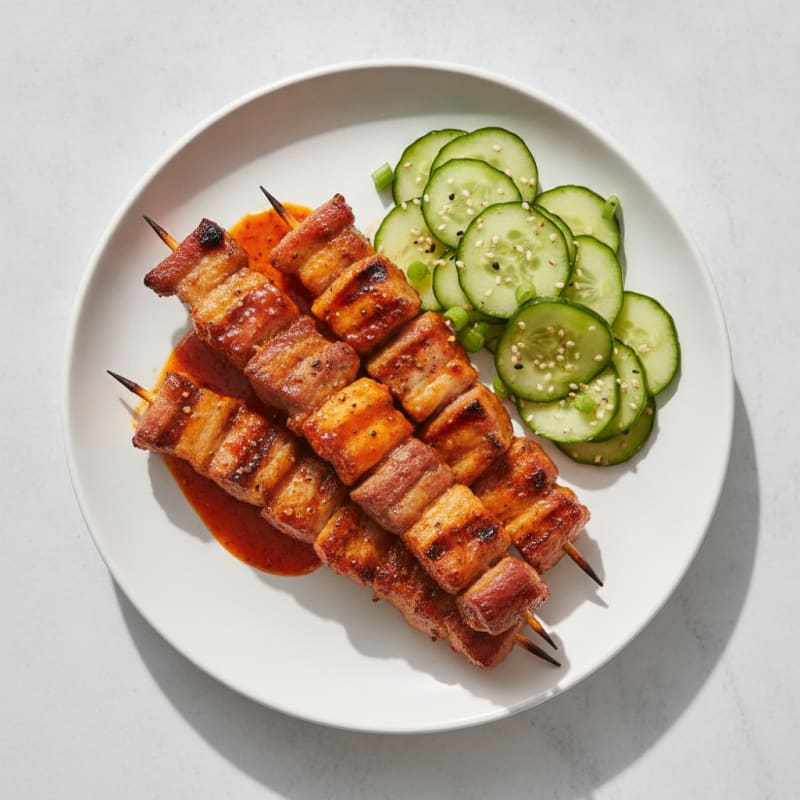 Spicy Gochujang Pork Belly Skewers