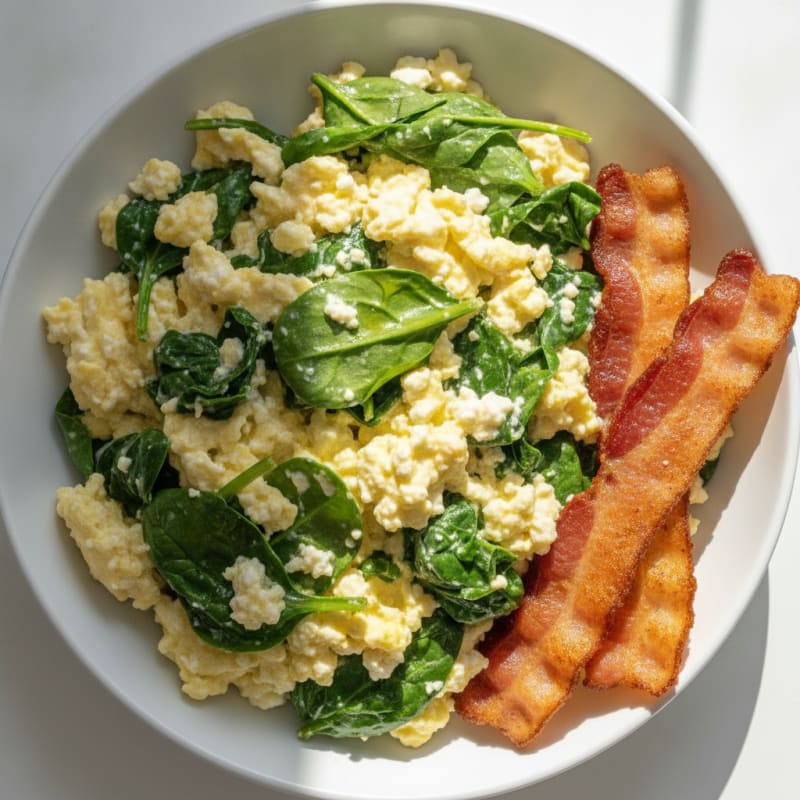 Cottage Cheese Scramble with Spinach and Turkey Bacon