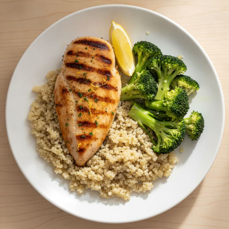 Grilled Chicken Breast with Quinoa and Steamed Broccoli