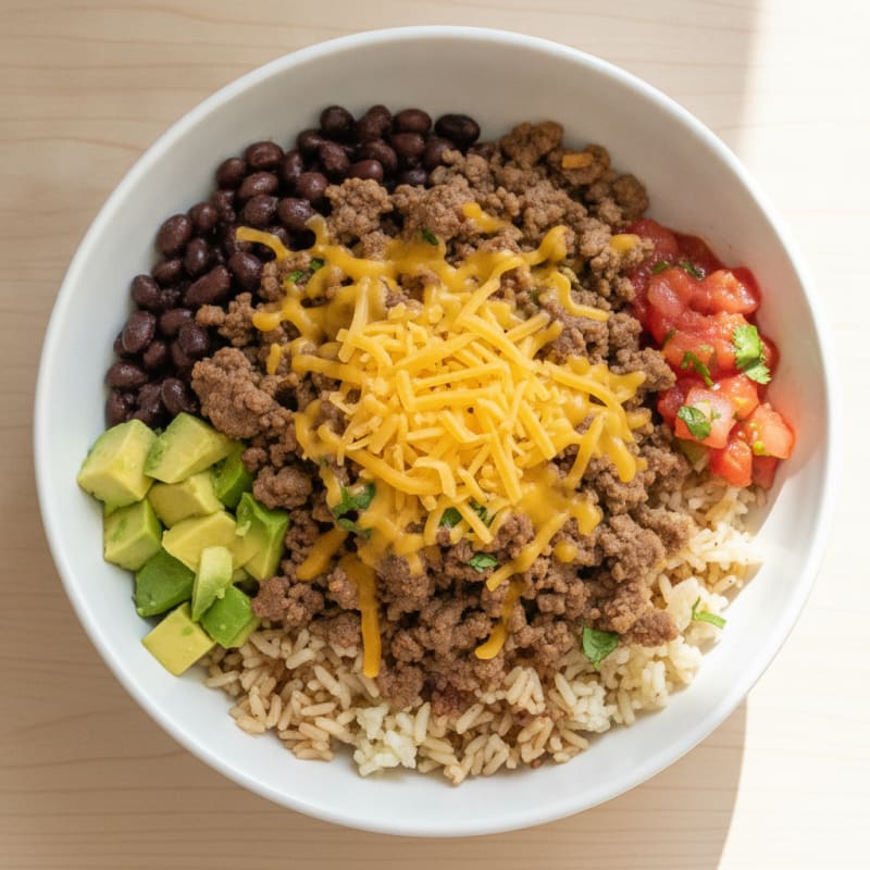 Lean Ground Beef Taco Bowl with Shredded Cheese