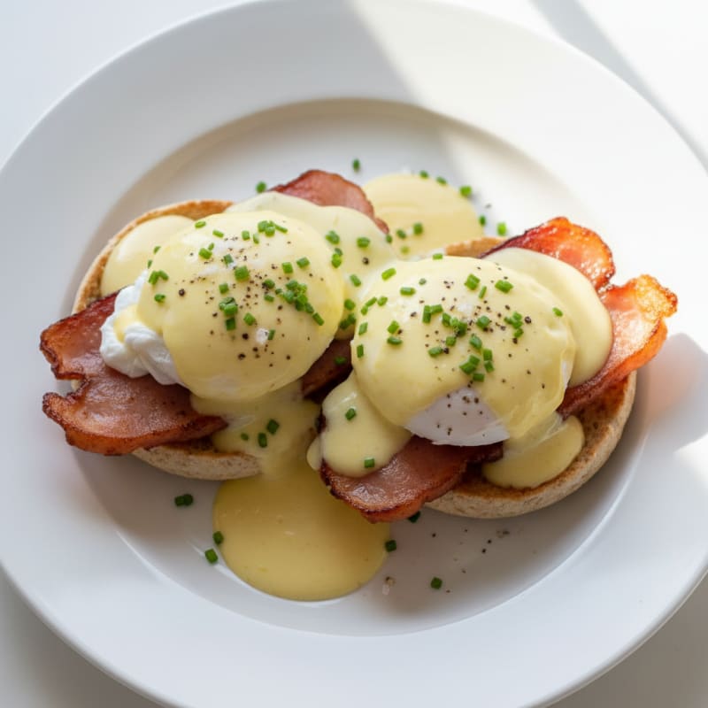 Creamy Hollandaise Eggs Benedict with Crispy Ham