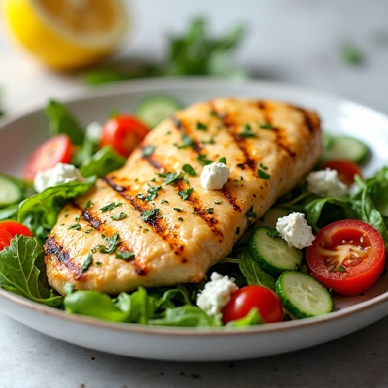 Lemon Herb Grilled Chicken with Crisp Feta Vegetable Salad