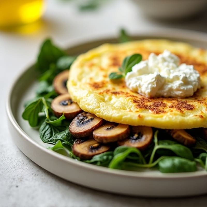 Egg White Spinach Omelet with Cottage Cheese and Sautéed Mushrooms