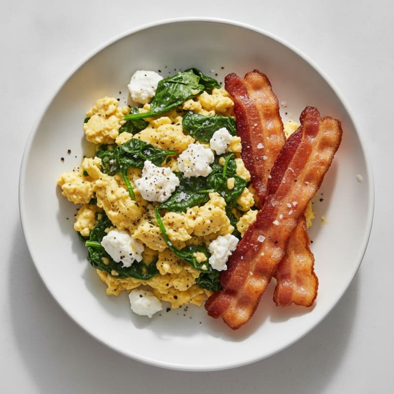 Cottage Cheese Scramble with Spinach and Turkey Bacon