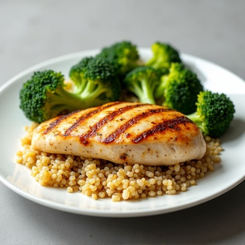 Grilled Chicken Breast with Roasted Broccoli and Quinoa