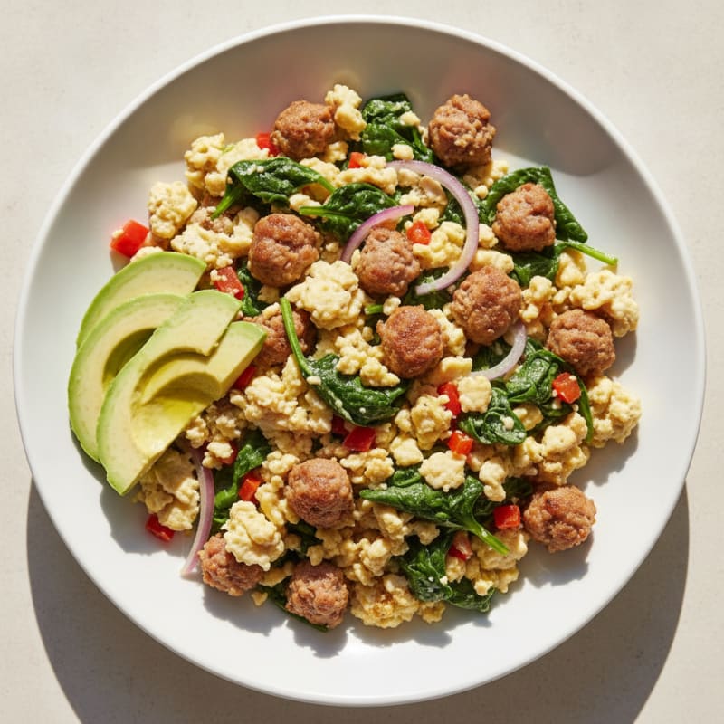 Egg White Spinach Scramble with Turkey Sausage
