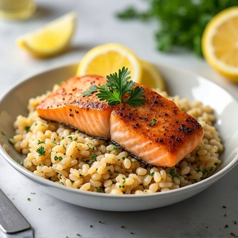 Flaky Pan-Seared Salmon with Lemon-Herb Brown Rice