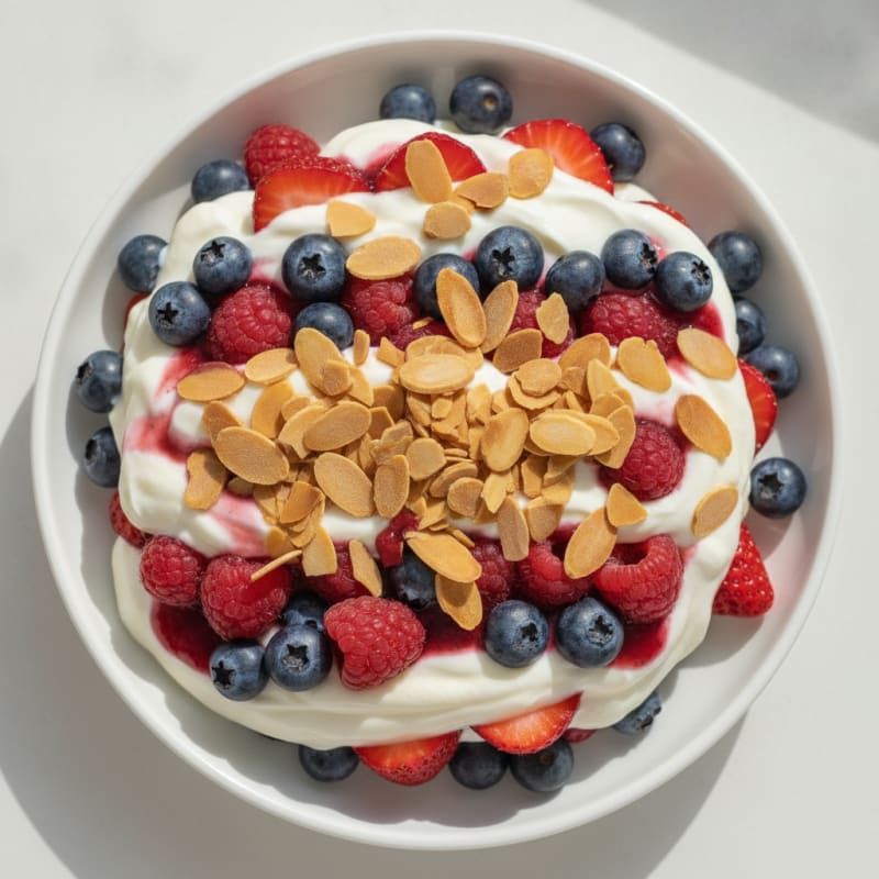 Creamy Greek Yogurt Protein Parfait with Mixed Berries and Almonds